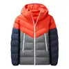 Chaqueta de Algodón con Capucha para Hombre Otoño e Invierno Color Clásico Bloques de Color Costilla Polar Deportiva Casual Abrigo de Algodón Estilo Patchwork Bloques de Color
