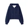 Sudadera con capucha nueva para otoño e invierno 2026, con una mezcla de tela de algodón y seda de leche, cuello cruzado, cierre de cremallera y un diseño casual de color liso