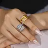 Anillo de diamantes multicapa transfronterizos de Europa y Estados Unidos con diseño de moda hip-hop, nuevo anillo de acero inoxidable chapado en oro de 18 quilates.