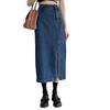 Saia Midi Jeans de Cintura Alta para Mulheres 2025 Primavera Nova Slim Linha A Lápis com Fenda
