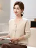 Prenda base de punto elegante para mamá, suéter fino para mujeres de mediana edad, top de manga larga estilo chino nuevo para otoño e invierno