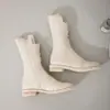 Botas Martin de piel auténtica para mujer, nuevo modelo de principios de otoño 2026, botas de media caña estilo británico, botines populares de estilo europeo, botas blancas