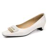 Zapatos de Moda de Tacón Alto Pequeño Estilo Nuevo de Primavera para Mujer, Tacones Gruesos de Piel Suave, Suelas Suaves Cómodas, Zapatos de Salón Elegantes de Boca Baja