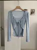 KEKEZOON Camiseta de Manga Larga con Cordón, Lunares, Encaje, Patchwork, Falso Dos Piezas, para Mujer, Principios de Otoño, Dulce, Ajustada, Top 9073