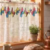 Cortina de encaje bordada con mariposas coloridas estilo country americano para ventana de cocina saliente, cortina corta para ventana pequeña, cortina divisoria sin perforación para pasar la barra