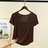 Camiseta de Manga Curta em Modal para Mulheres, Top Versátil de Verão com Gola Quadrada e Patchwork, Barra Curva, Camisa Base, Estilo Casual Japonês e Coreano