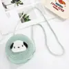 Linda Bolsa Cruzada Pequeña Redonda de Paja Tejida para Niños, Bolsa de Viaje de Playa de Dibujos Animados de Alto Valor para Niños y Niñas