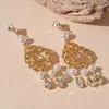 Brincos de Pérola Vazados em Forma de Gota com Franjas, Incrustados com Strass, Estilo Europeu e Americano, Brincos Femininos Modernos, de Luxo Leve, Elegantes e Estilosos