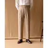 Calças Masculinas de Sarja Retas Casuais Estilo Italiano Britânico Nápoles Outono Inverno Moda Retro para o Trabalho Cintura Alta