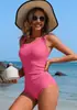 Traje de baño de una pieza de nuevo estilo para mujer, color liso, bikini de exportación europea y americana, ajuste ceñido, traje de baño de diseño simple de una pieza