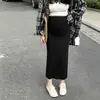 Saia Midi de Malha para Gestante Sem Cós Primavera Outono Roupa Externa 2026 Nova Slimming Corte Reto Abraça o Quadril Saia Base Feminina Verão