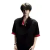 Camiseta Masculina de Verão de Manga Curta com Bloqueio de Cores, Meio Zíper, Gola Alta, Estilo Americano, Alta Qualidade, Direto da Fábrica