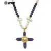 Wt-Jn375 Colar com Design de Costura de Pérolas de Água Doce, Pedras de Cristal Rosa e Ametista, Estilo Clássico Retrô