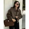 Jaqueta Feminina de Outono e Inverno com Gola Lapela, Manga Longa e Zíper, Importação Transfronteiriça com Estoque, Moda Europeia e Americana de Comércio Exterior, Jaqueta Feminina Casual Solta