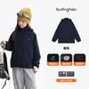 Pudding Haru Ropa Infantil de Invierno para Niñas Sudadera con Capucha Tres Pruebas 2026 Nuevo Invierno Chaqueta Ligera de Color Sólido para Niños