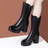 Botas de Cuero Genuino para Mujer 2025 Otoño e Invierno Nuevas Botas de Moda de Tacón Alto y Grueso de Media Caña de Cuero Forradas de Lana Botas de Caballero Estilo Británico