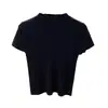 Camiseta Feminina Slim Manga Curta Design Francês Nicho Camisa Básica Gola Alta Meia Malha Top Interno Tricô Preto 2025