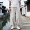 Pantalones de Corte Curvo Estilo Guerrero Negro Yamamoto para Hombre Verano Delgados Pierna Ancha Estilo Linterna Corte Recto Guadaña Pantalones Largos