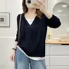[Especial] 2026 Tallas Grandes Mujer Principios de Otoño Nuevo Estilo Coreano Elegante Tejido con Capucha de Patchwork Hueco 0991