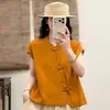 Opções multicoloridas, novo colarinho mandarim, colete sem mangas abotoado, blusa de algodão e linho para mulheres, novo estilo de verão, versátil e casual