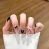 Uñas Vestibles Estilo Ins Francesas Negras con Moño Puntos Lindos Uñas Blanqueadoras Parches Populares de Arte de Uñas Uñas Postizas