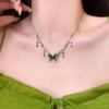 Collar de Borla de Mariposa de Cristal Verde Mori para Mujer Cadena de Clavícula con Atmósfera Cool Ins Estilo Dulce Cool de Chica Caliente