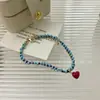Pulsera roja con corazón y cuentas azules pequeñas y frescas, nueva pulsera de verano, diseño de nicho, personalidad, temperamento dulce