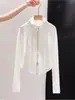 Camiseta de Cardigan con Cuello Alto y Doble Cremallera de Manga Larga para Mujer, Nueva de Principios de Otoño, Ajustada, Corta, Camiseta Base, Top, Chaqueta, Ins