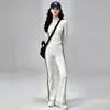 Conjunto de Ropa de Yoga para Mujer: Conjunto Deportivo de Dos Piezas con Chaqueta Corta de Cuello Alto con Cremallera y Hueso de Pescado, Rayas Laterales y Pantalones de Cintura Alta Ligeramente Acampanados