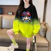Sudadera Fina de Cuello Redondo con Gradiente de Bloques de Color Únicos para Mujer, Estilo Coreano Graffiti de Longitud Media Moda Delgado