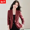 Nuevo Estilo Otoño/Invierno 2026 Blazer Borgoña de Manga Larga con Cuello Pequeño para Mujer, Moda Profesional Casual Transfronteriza, Moderno y a la Moda