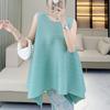 Top de Color Sólido Irregular Holgado Plisado Estilo Occidental Reductor de Edad para Mujer Verano Nuevo Miyake Moderno Sin Mangas Camiseta Chaleco
