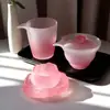 Juego de té de cristal rosa esmerilado estilo japonés para pequeñas hadas, traje de estilo de moda nacional, cubierta de té para mujer, taza, juego de tazas de té para hombre