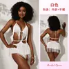 Conjunto de Lingerie Sexy Europeu e Americano com Gola Halter e Franjas Longas em Camadas Duas Peças Decote Aberto na Costas Decoração com Corrente na Cintura Conjunto Dividido 1281
