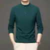 Camiseta de Manga Larga Versátil tipo Polo para Hombre de Edad Media, Color Sólido, Casual de Negocios, Cuello Alto Medio, para Primavera y Otoño