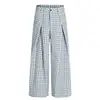 Calça casual xadrez de perna larga estilo retrô americano da moda 2026 com pregas tridimensionais, unissex, caimento relaxado, versátil para o dia a dia