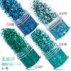 Venta caliente transfronteriza, traje de manicura verde, 12 colores, lentejuelas de manicura mixtas, polvo brillante, polvo láser degradado brillante