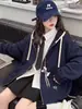 Jaqueta Moletom com Capuz Patchwork Nova Outono 2026 para Meninas, Top com Capuz Bordado Solto Espesso Estilo College