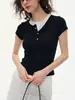 Camiseta Rosa de Manga Larga Yinhe Henry Cuello Falso Dos Piezas Lyocell Lana Verano Mujer Corte Ajustado Top Corto para el Trabajo