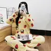 Pijama Feminino, Manga Longa, Estilo Fino, Primavera, Outono e Verão, Roupa de Casa Doce e Fofa para Meninas, Conjunto Gola Redonda para Ambientes com Ar Condicionado