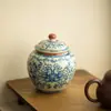 Bote para té de ceniza de planta, bote de cerámica Ru de color azul y blanco para almacenar té, bote de té sellado de alta gama, bote para almacenar hojas de té, juego de té de cerámica