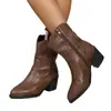 Comércio exterior botas femininas de cavaleiro bordadas de salto quadrado plus size 2024 outono e inverno novo bico fino boca em V zíper lateral botas femininas