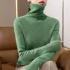 Camisa base de malha feminina cinza de gola alta, novo estilo outono 2026, corte justo, 100% lã, top de alta qualidade
