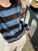 Suéter de Punto para Mujer, Estilo Casual Holgado Perezoso, Rayas Coreanas y Bloques de Color, Lana Fina, Nuevo Estilo Otoño 2026