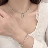 Collar de Cruz de Perlas Estilo Europeo y Americano, Aretes, Pulsera, Cadena para Clavícula Adornada, Collar de Perlas y Cruz Moderno y Único