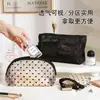 Bolsa de maquillaje de malla flocada con diseño de corazón, bolsa portátil para retoques de labial, almacenamiento de viaje de gran capacidad, neceser ampliado