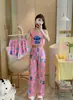 Pijama de Exportación Transfronteriza Conjunto de Tres Piezas de Dibujos Animados Tirantes de Leche + Pantalones Cortos + Pantalones Conjunto de Ropa para el Hogar