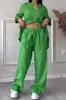Gd2024 Conjunto de Dos Piezas de Camisa de Color Puro de Algodón y Lino Casual con Cordón y Pantalones de Pierna Ancha Transfronterizo Europeo y Americano Amazon Moda
