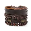 Pulseras de Cuero Transfronterizas, Pulseras Versátiles Simples Vintage Tejidas a Mano Multicapa Personalizadas, Juego de Cuatro Piezas, Venta Directa del Fabricante