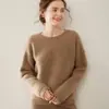 Camisa Básica de Tricô Feminina em Cashmere, Gola Redonda, Ponto Waffle, Ombro Caído, Suéter com Efeito Emagrecedor, Macio, Amigo da Pele, Versátil e Quente